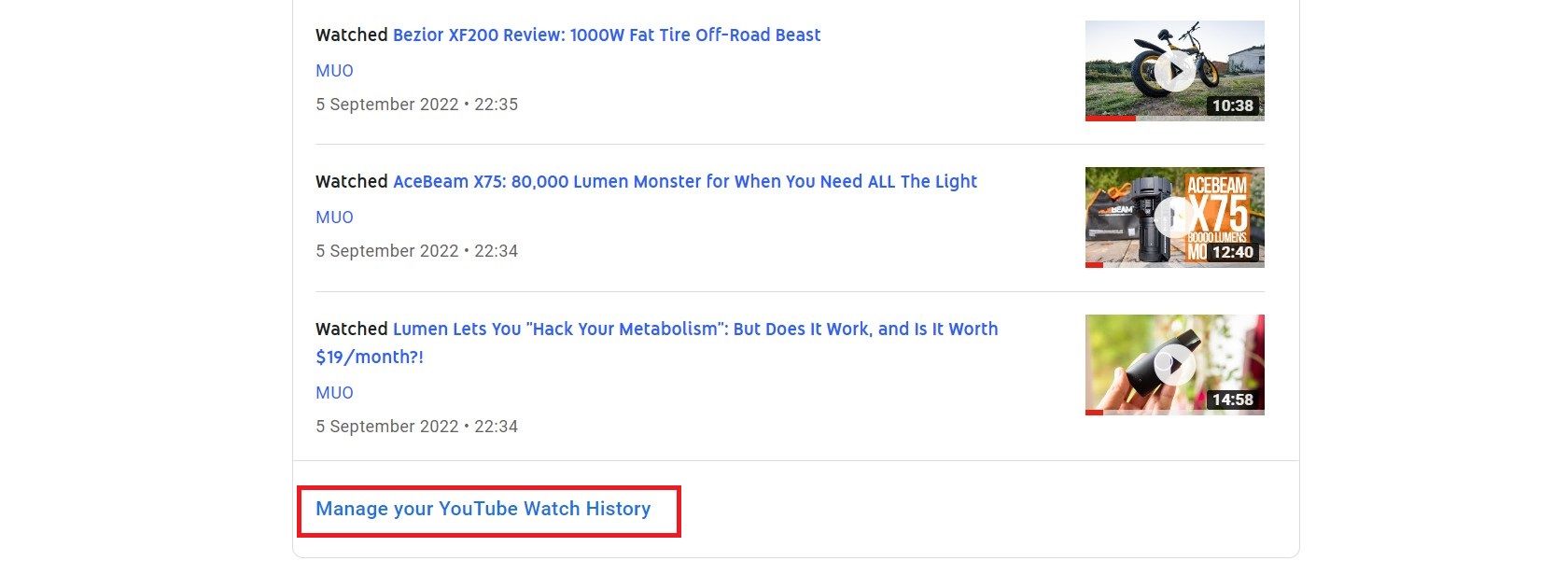 screenshot showing youtube watch history page
