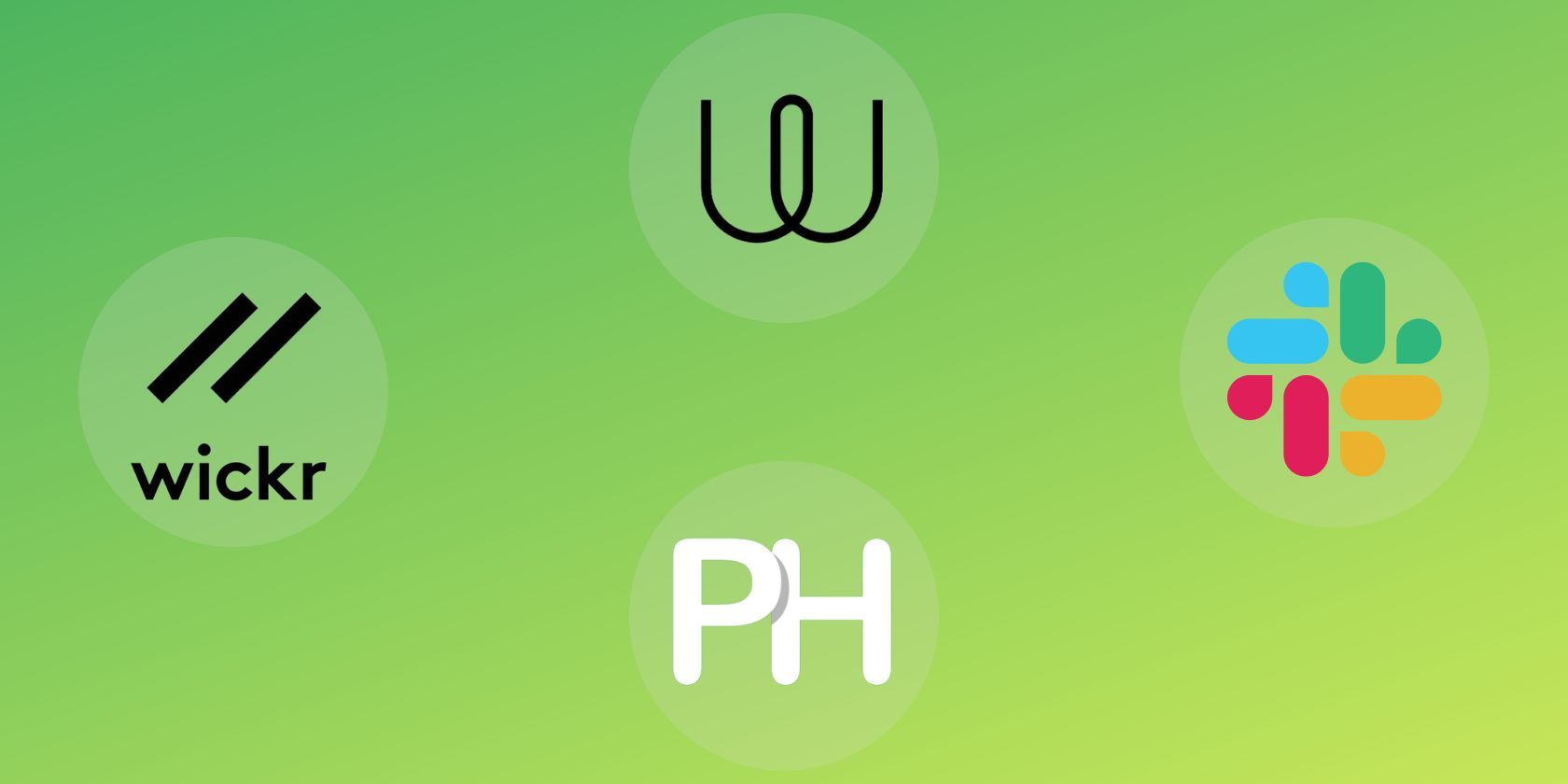 Wickr, Wire, Proofhub, Slack logos seen on green background