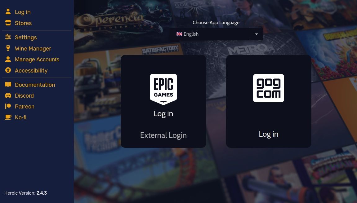 ورود Epic Games را در heroic انتخاب کنید