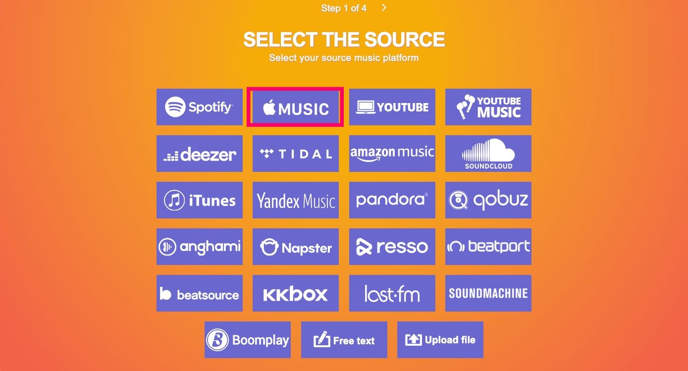 Selecting Apple Music as the music source