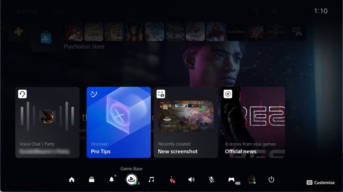 selecting game base in the control center on ps5