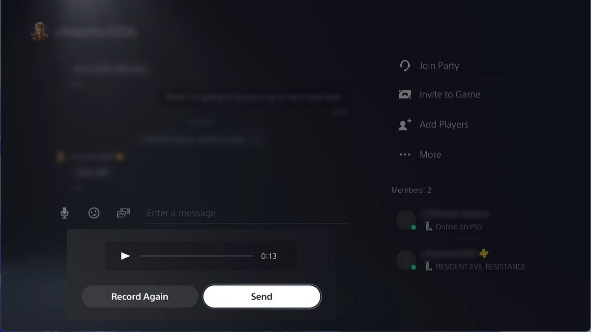 the option to send a recorded voice message to a friend on ps5