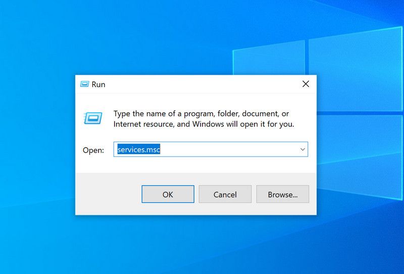 Inicie a caixa de diálogo Serviços do Windows