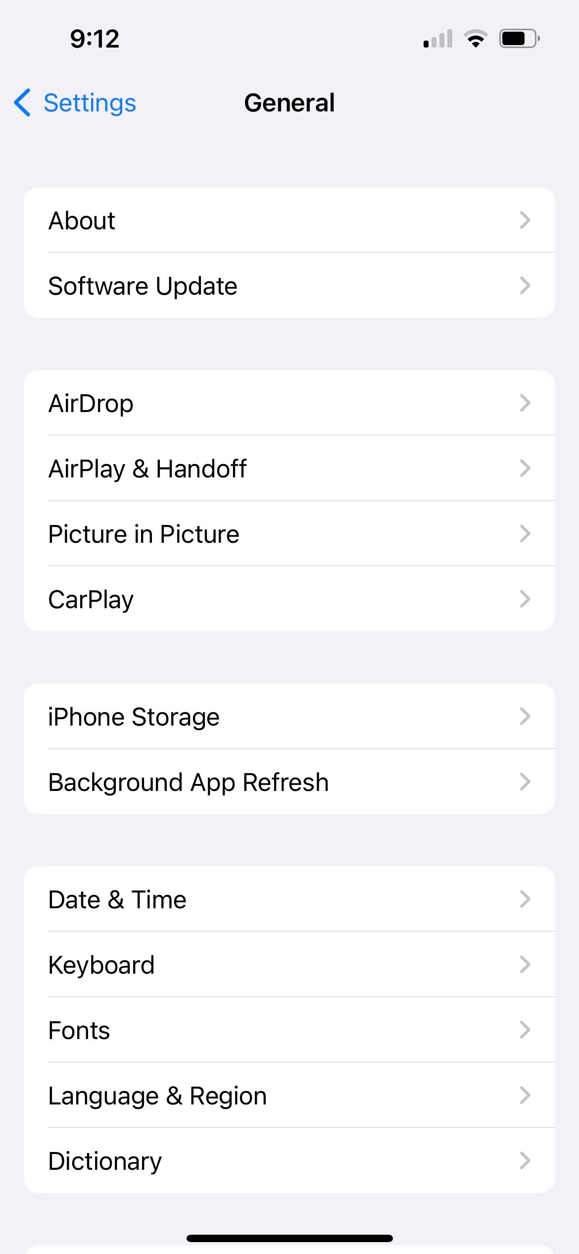 general settings in iphone 