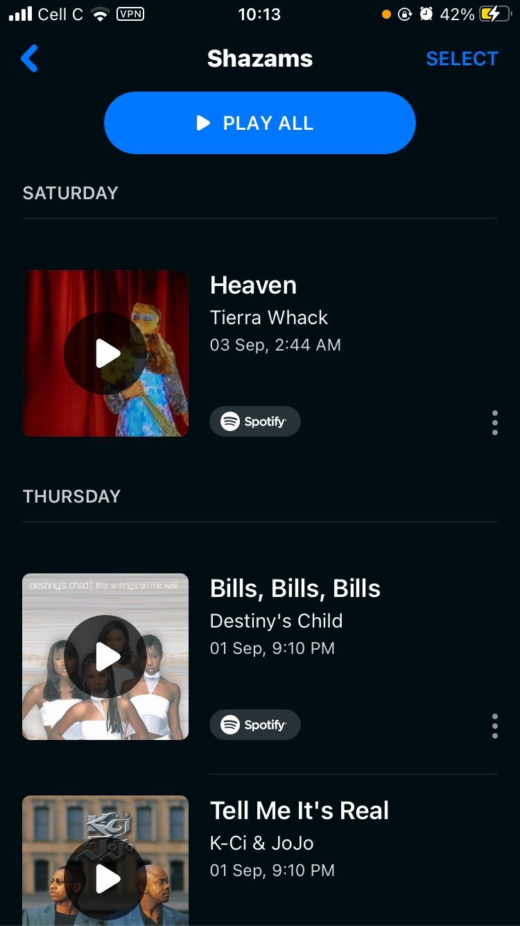 shazams with option to open on spotify