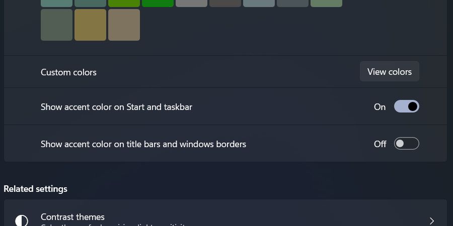 show accent color on start and taskbar enabled on windows 11