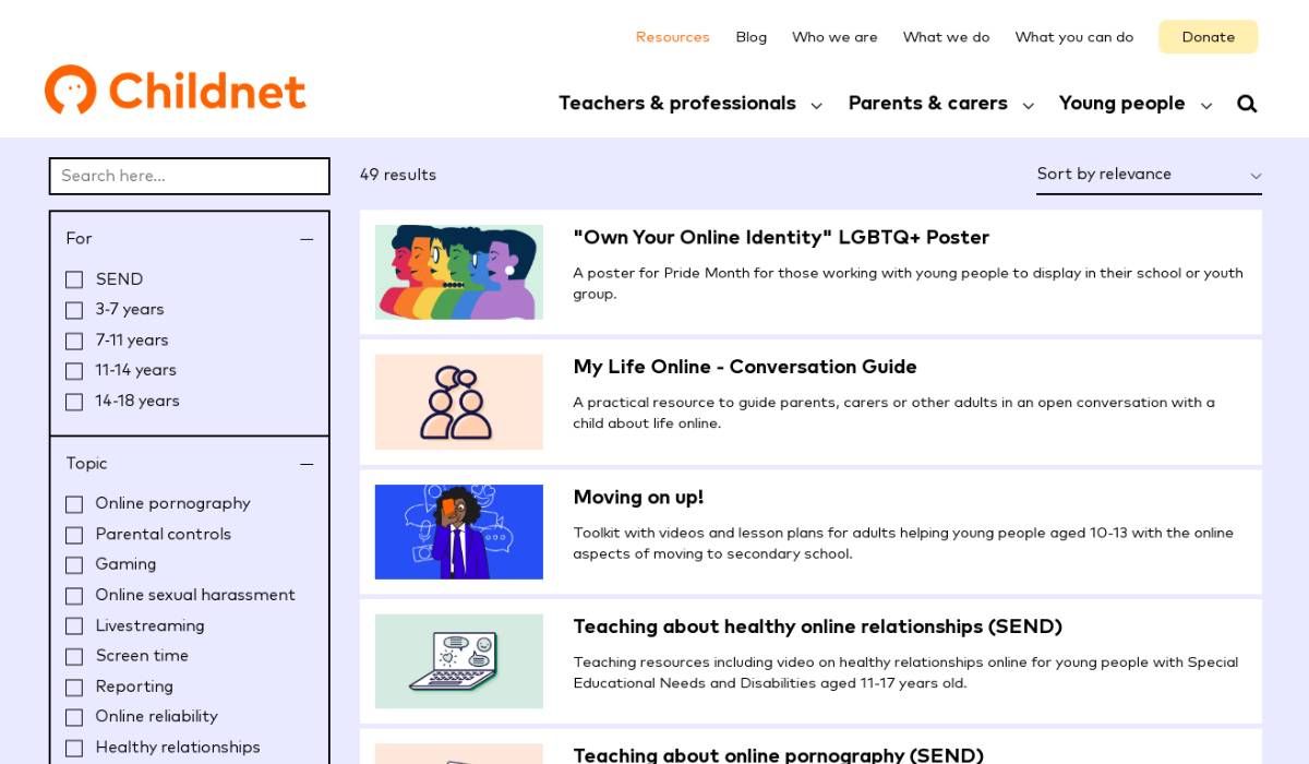 Childnet has an extensive set of resources for educating children about best online practices, including videos, toolkits, lesson plans and activities