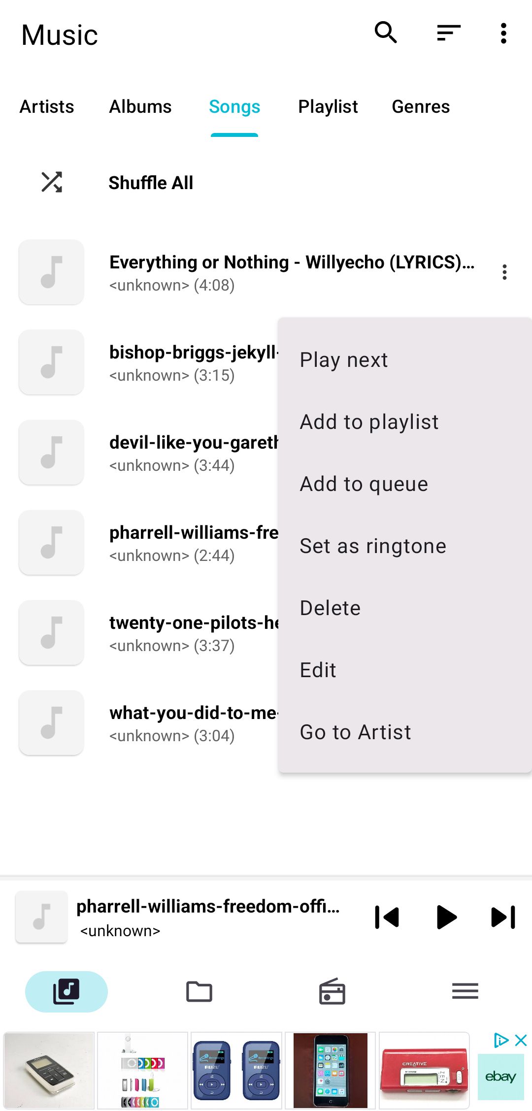 Song Playlist Settings on Pixel Music Player App