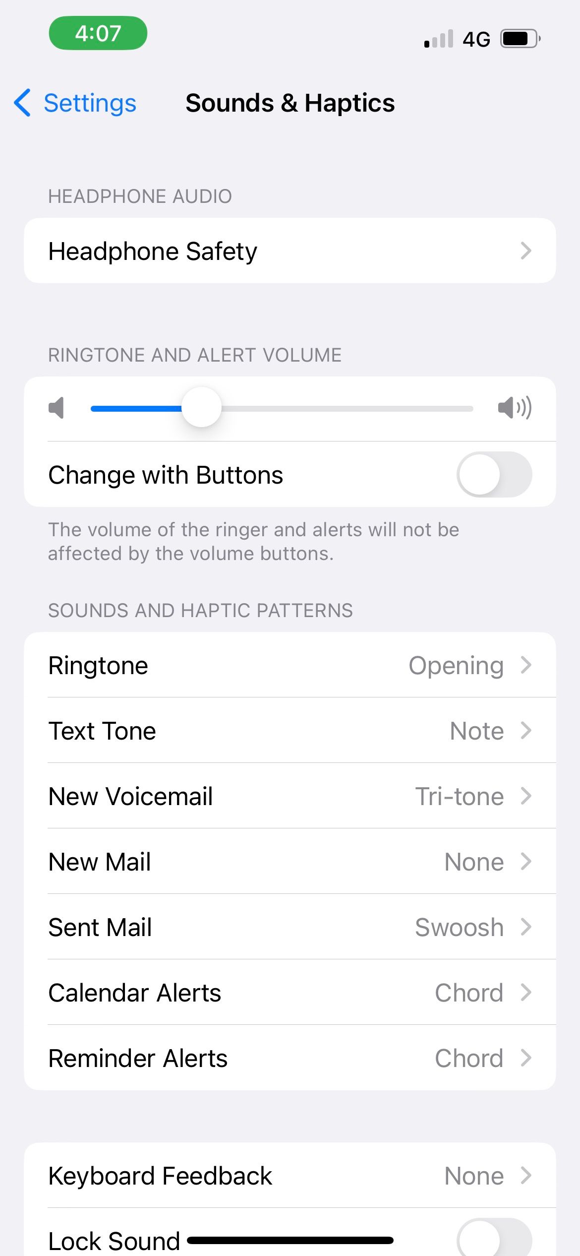sounds & haptics settings on iphone