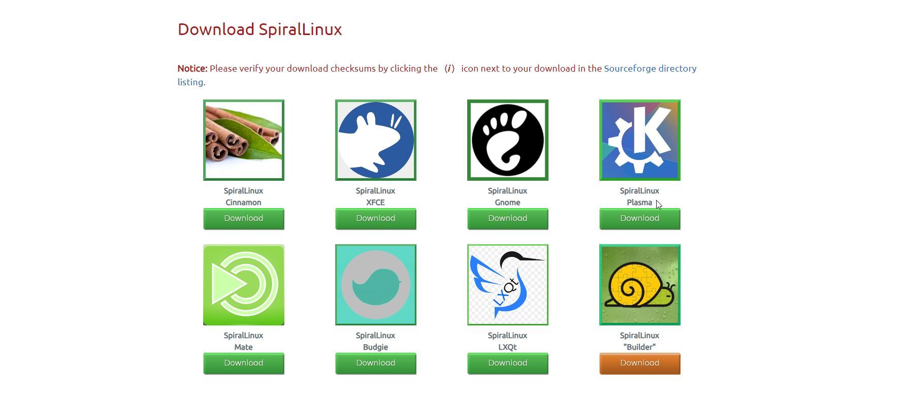 SpiralLinux desktop download links