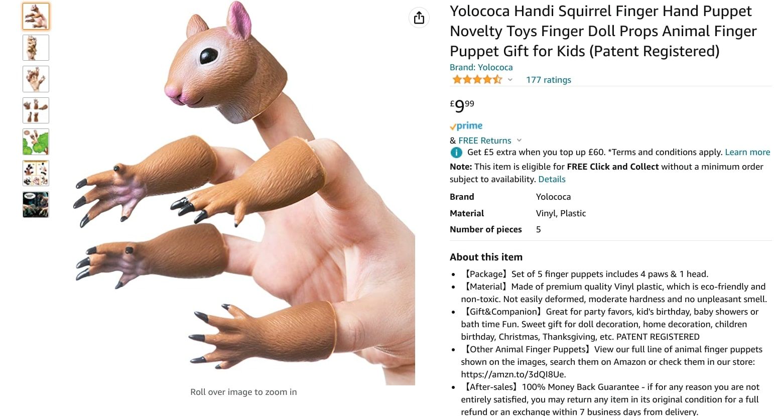 amazon squirrel puppet product page screenshot