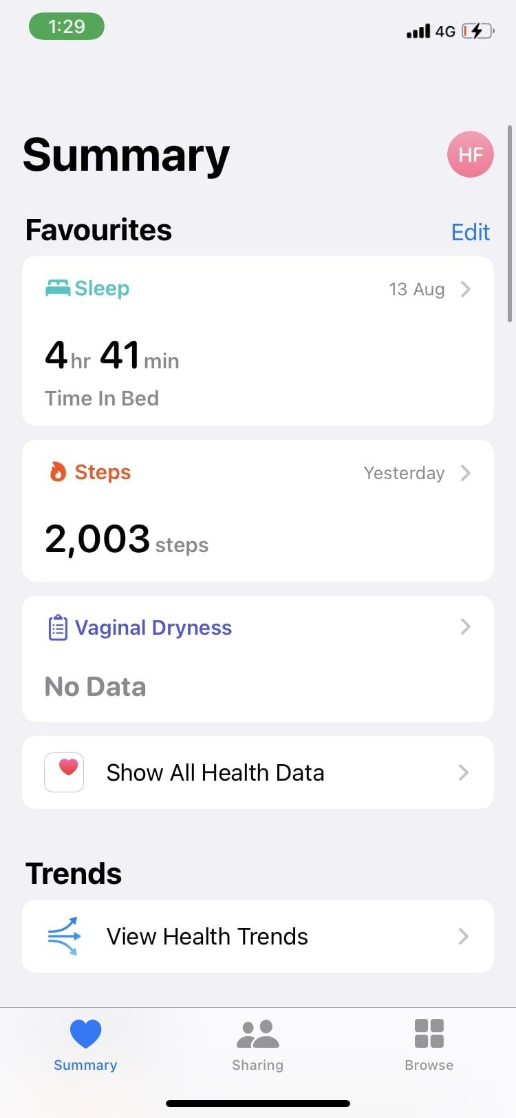 summary page of Apple Health app