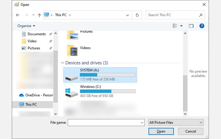 system drive 'a' on windows