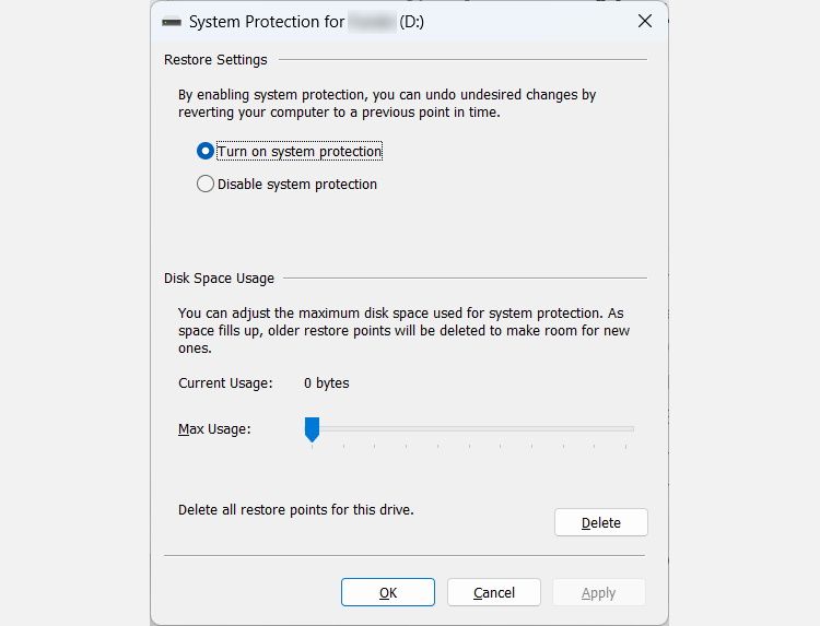 enabling system protection for local disk c