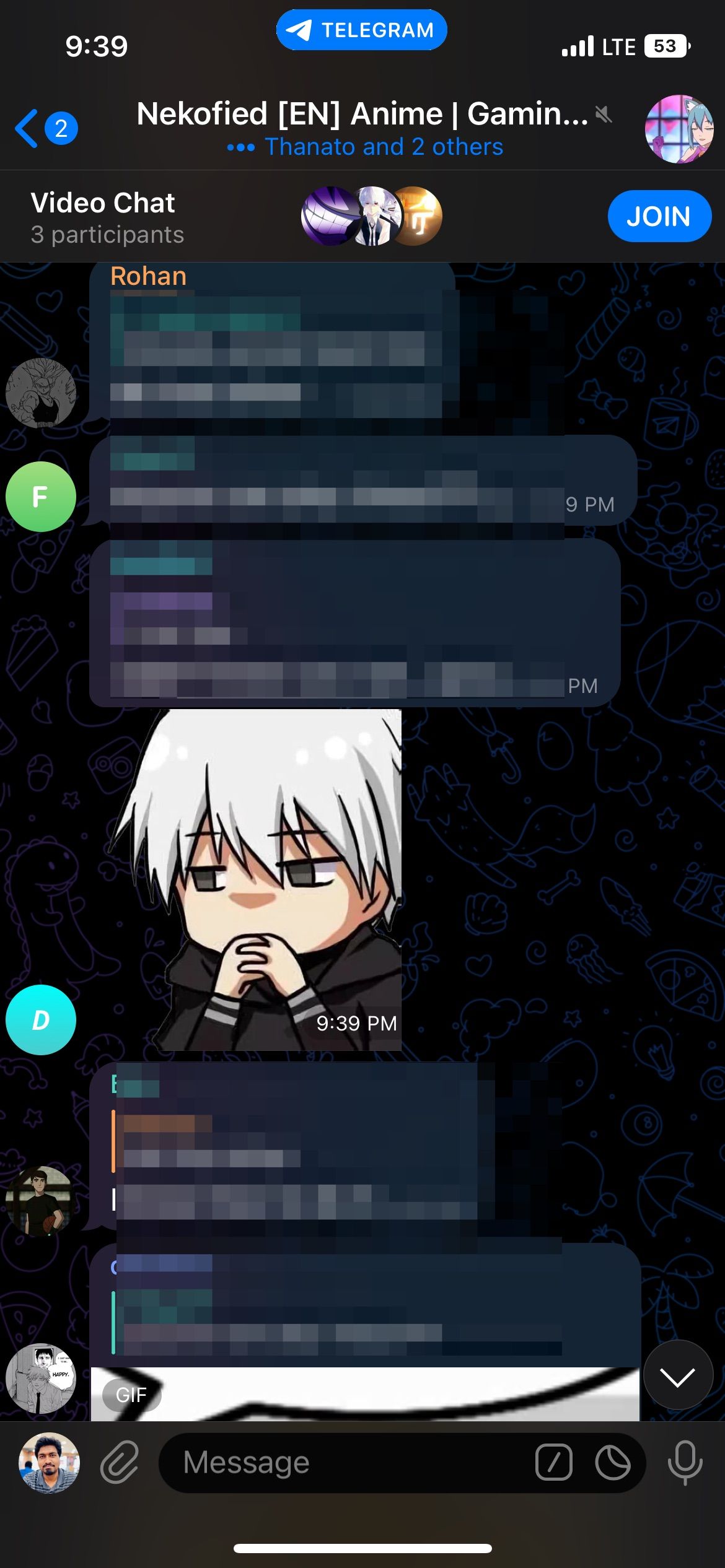 Telegram chat in an Anime community