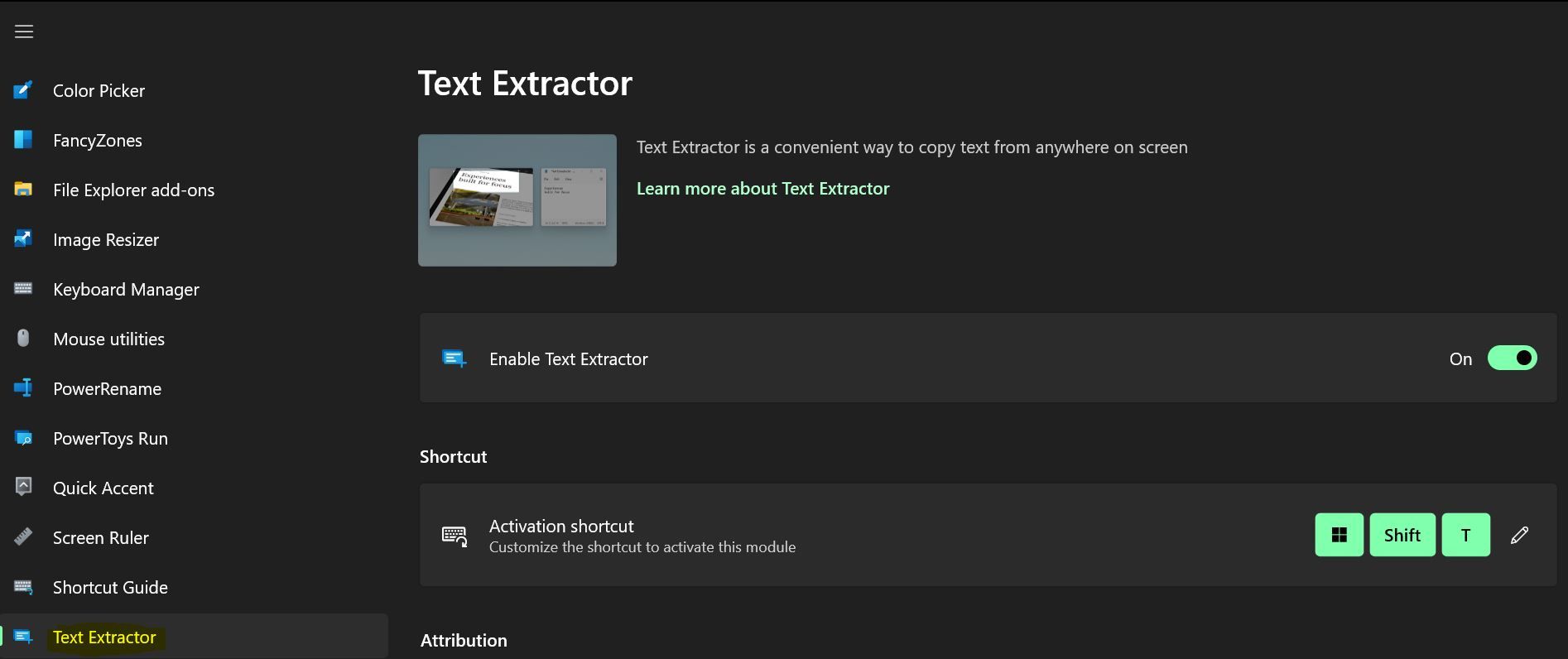 PowerToys text extractor shortcut