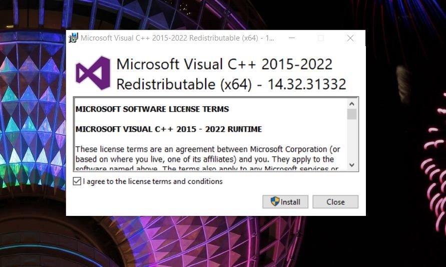 The Microsoft Visual C++ 2015-2022 Redistributable window 