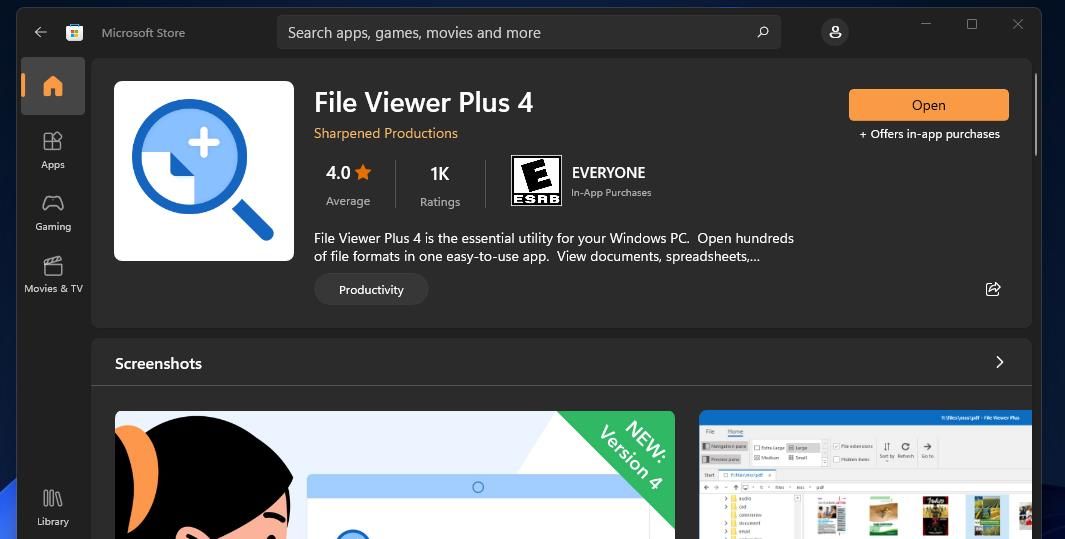 The Open button for File Viewer Plus 4