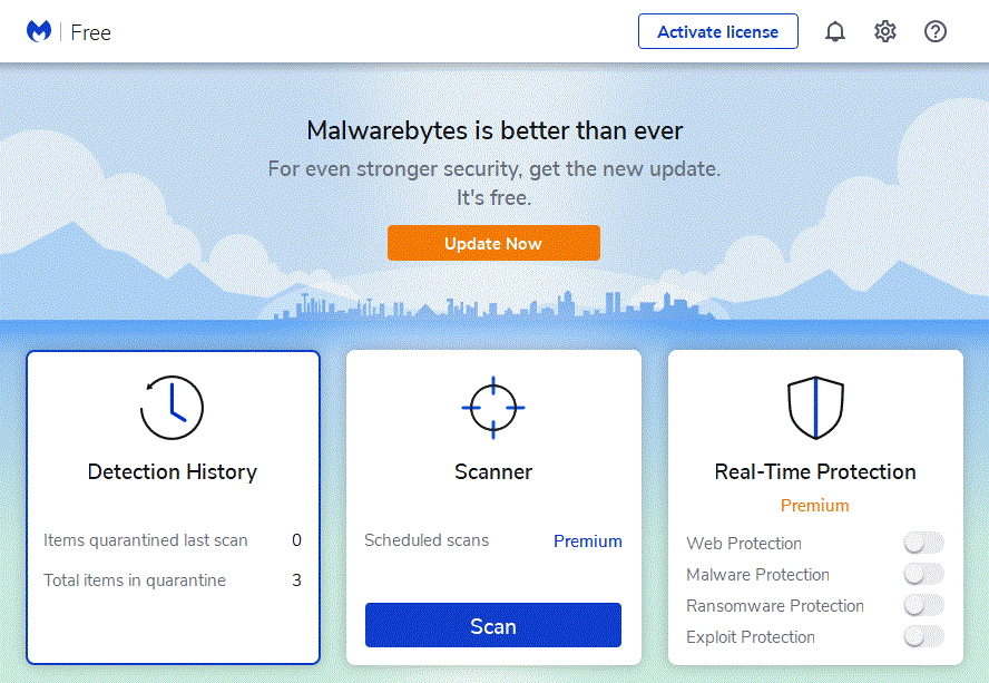 دکمه اسکن در Malwarebytes