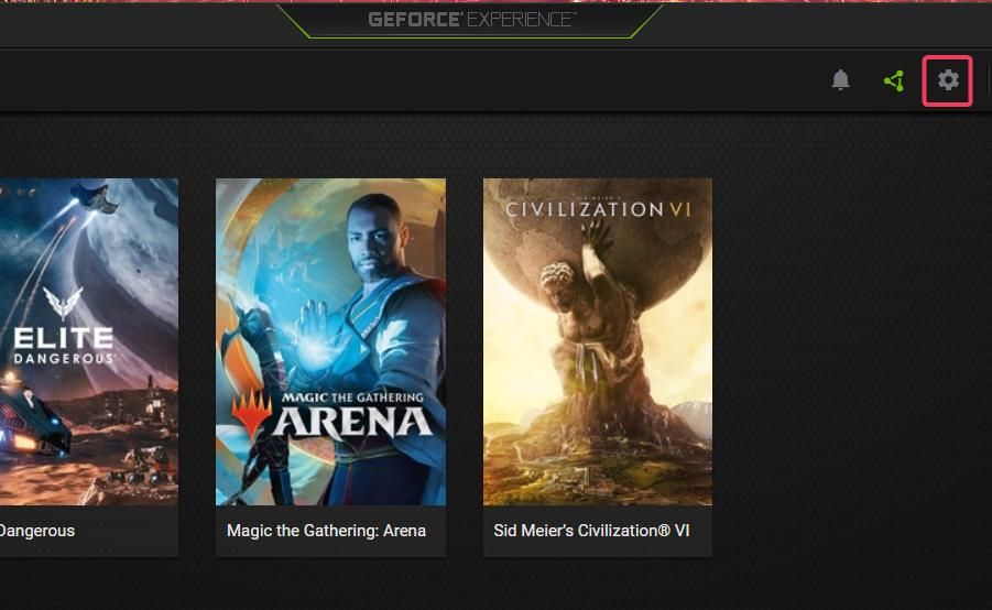 The Settings button in GeForce Experience
