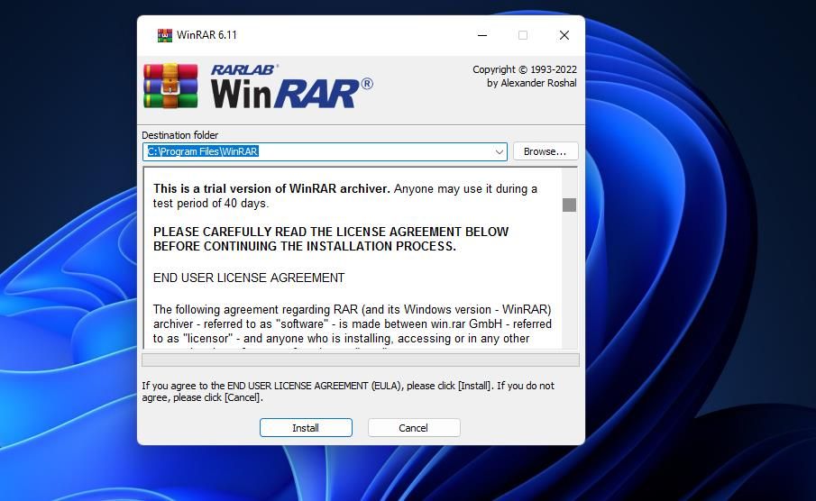 The WinRAR 6.11 setup window 