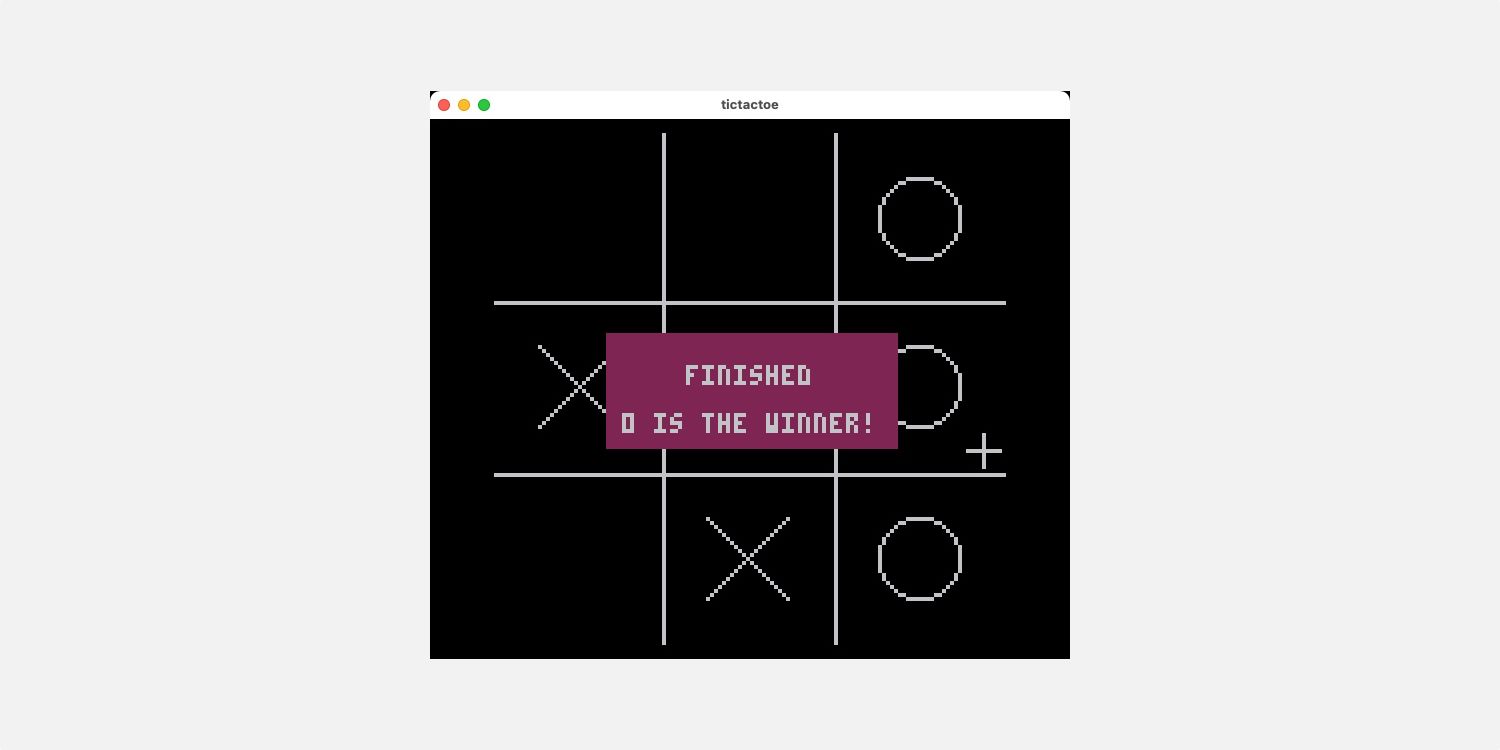 A PICO-8 tic-tac-toe game showing a win for the player.