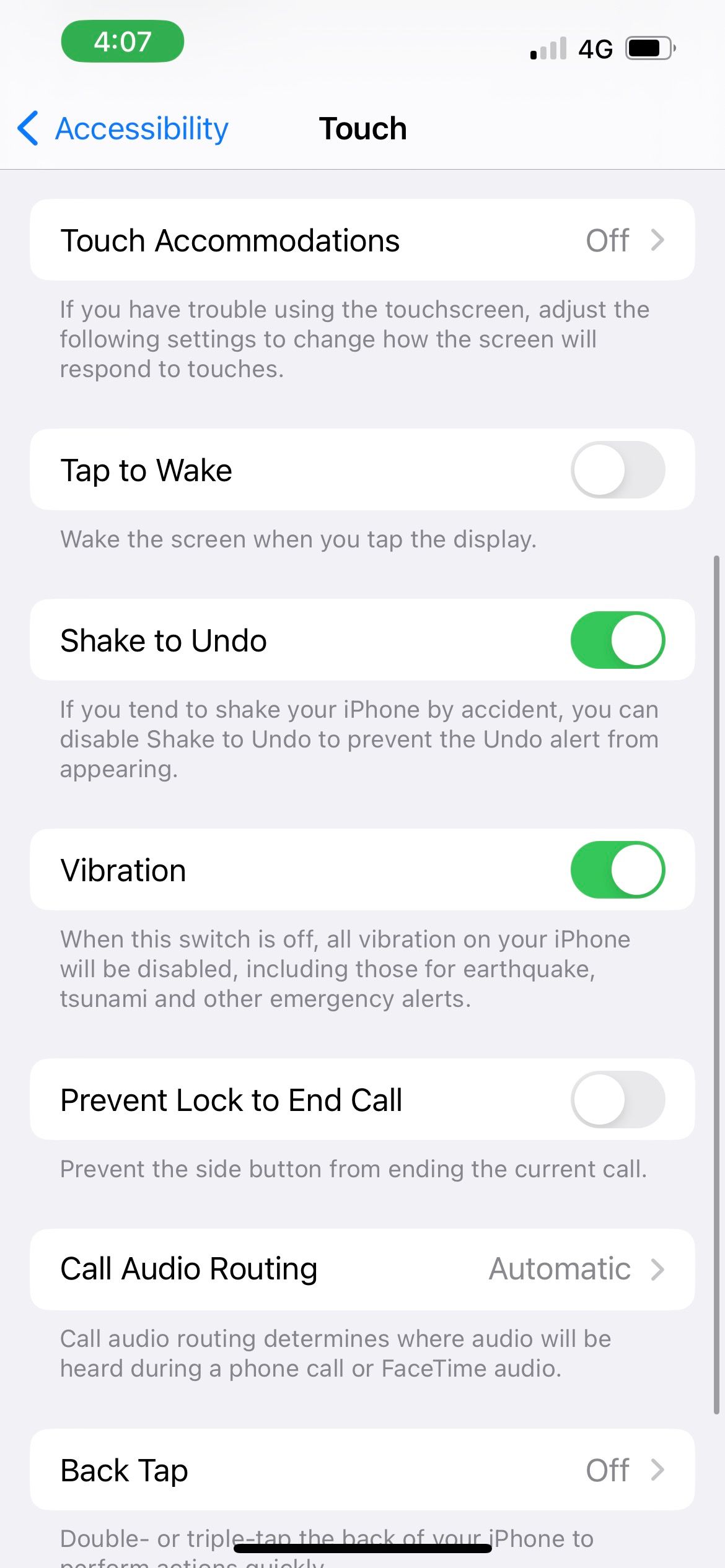 touch settings in iphone 