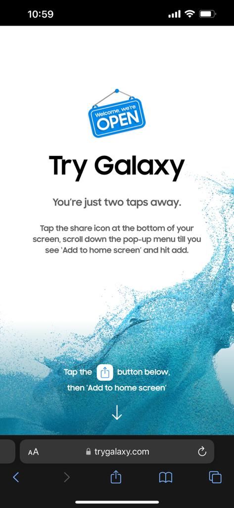 Screenshot of Try Galaxy website on iPhone