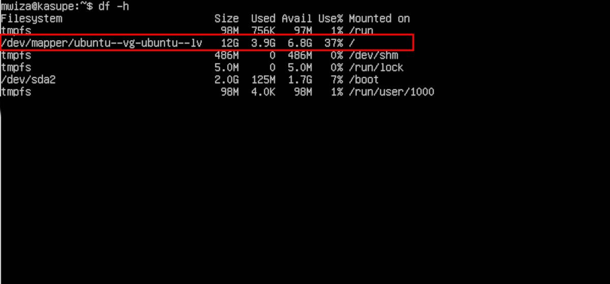 ubuntu df command showing disk info