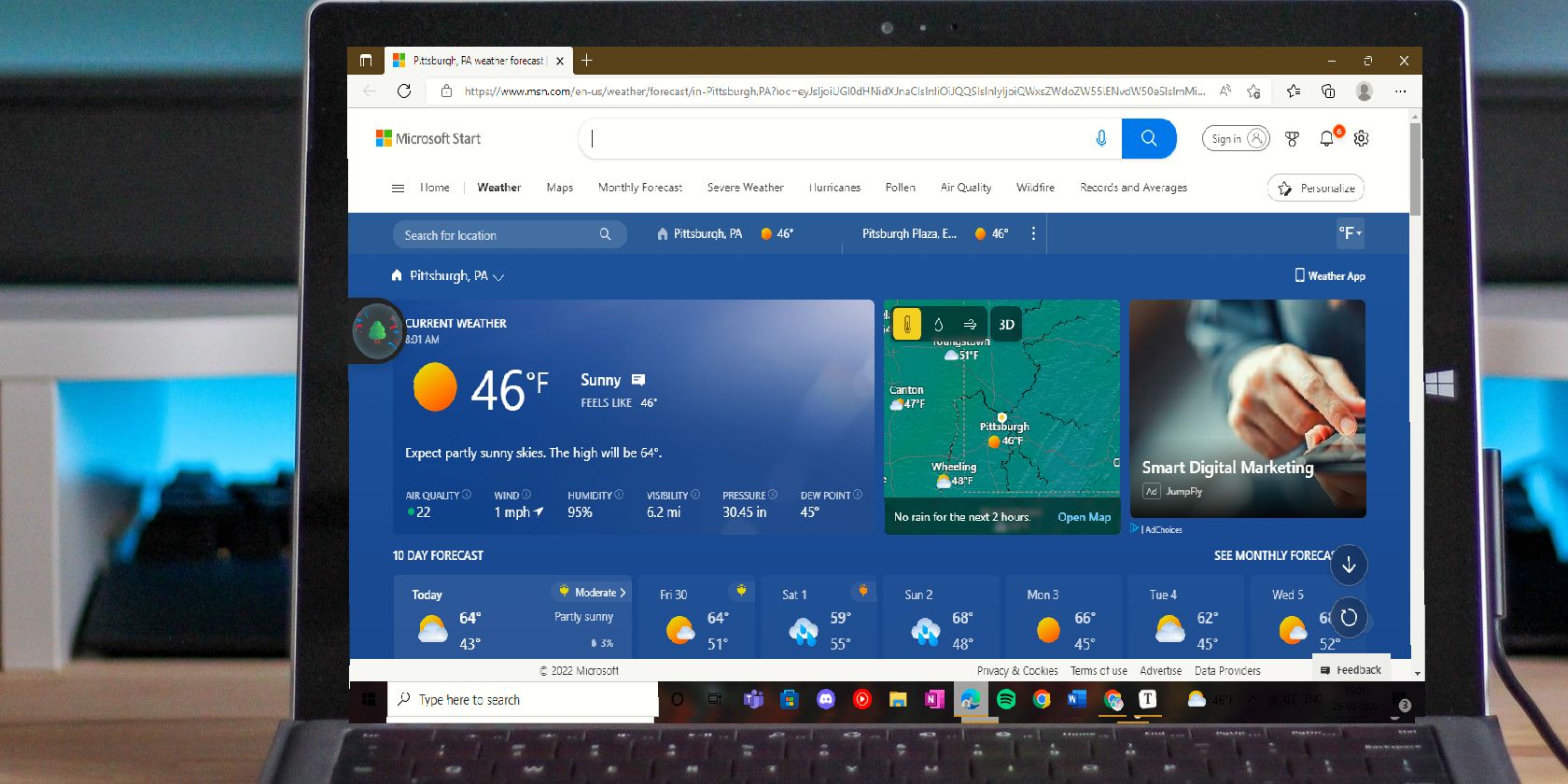 Laptop Screen With Full Weather Forecast of Pittsburgh