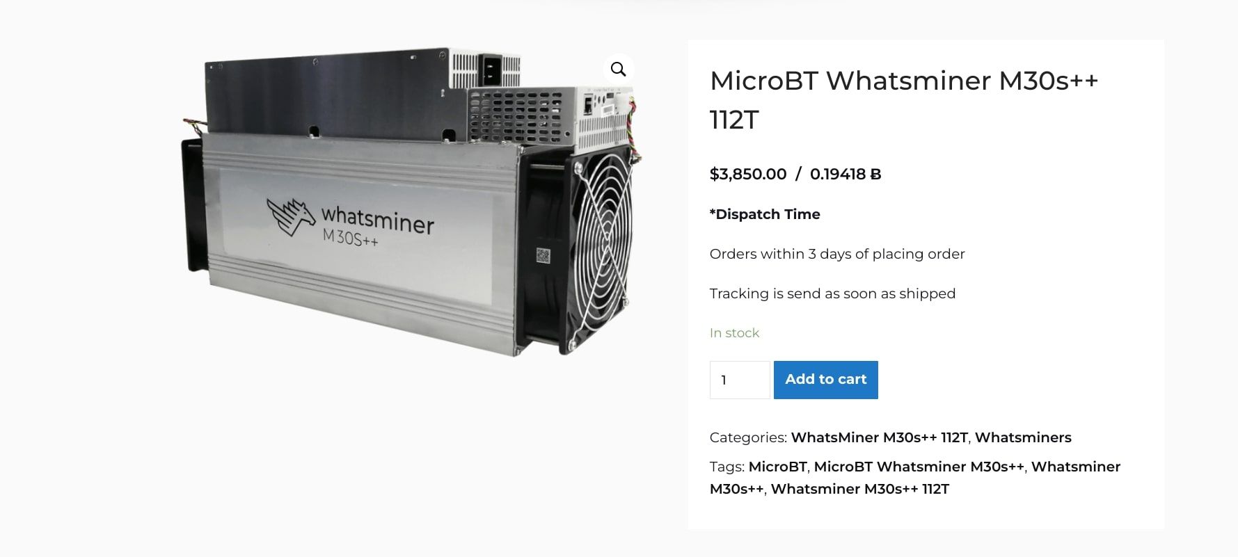 whatsminer m30++ product page screenshot