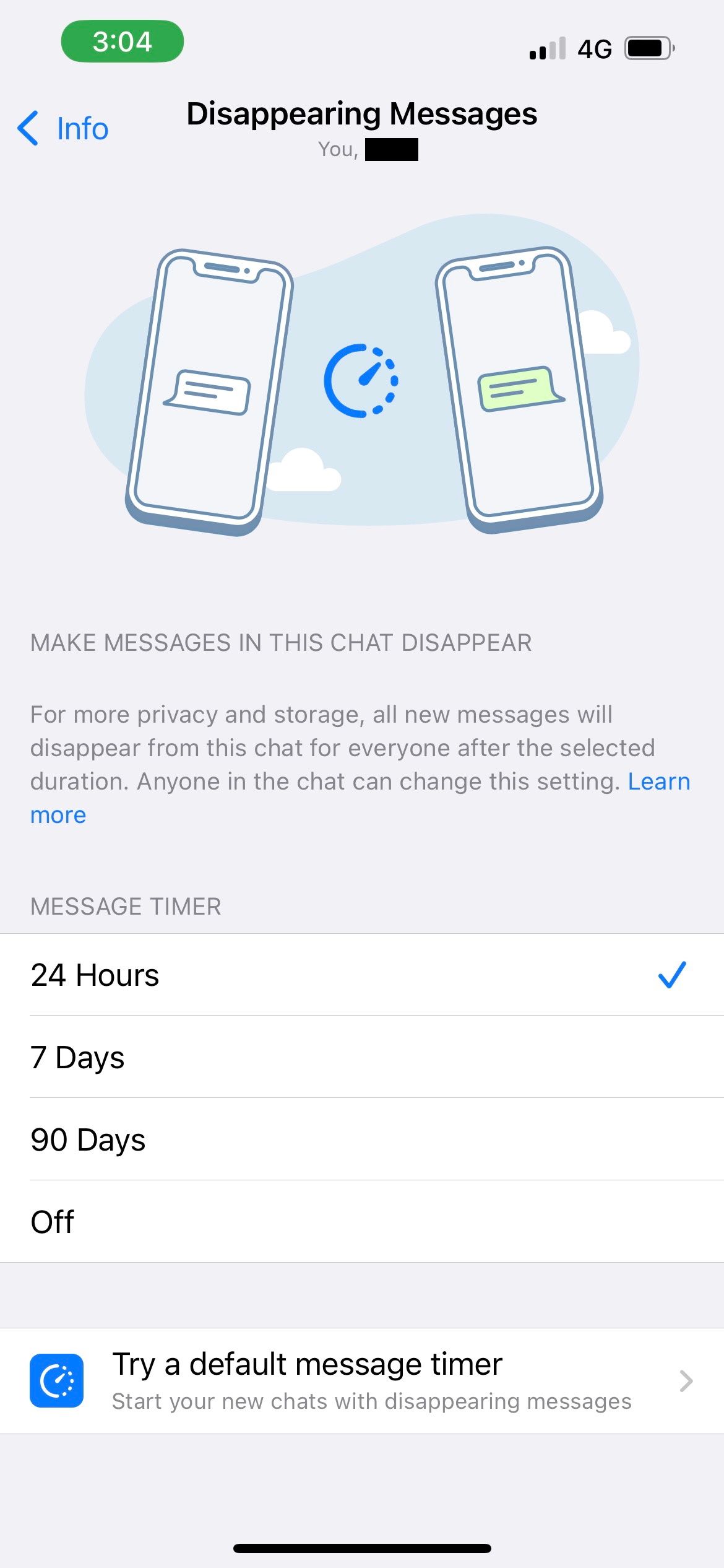 whatsapp disappearing messages time