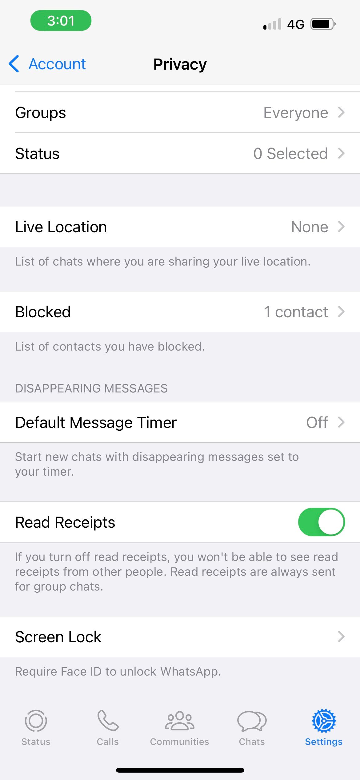 whastapp privacy settings