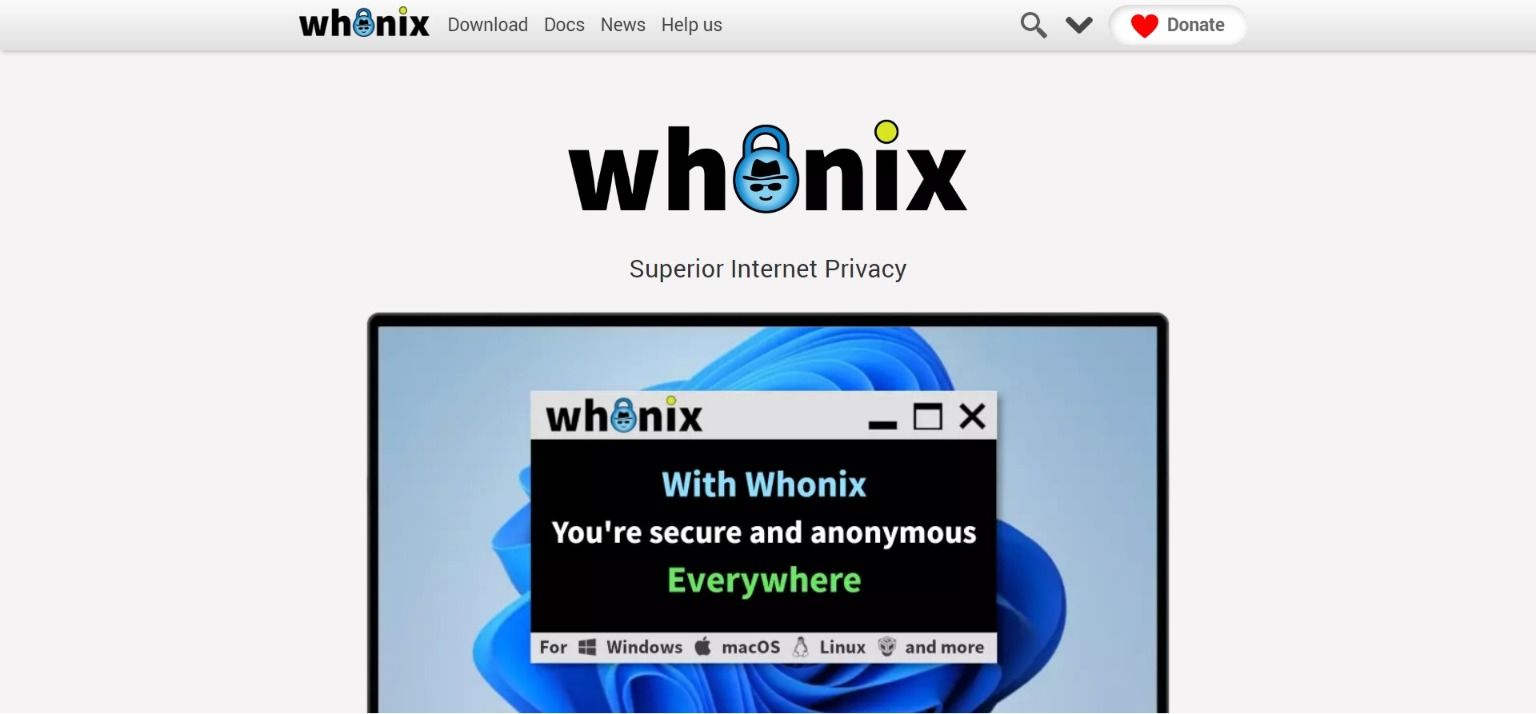 Página de inicio de Whonix