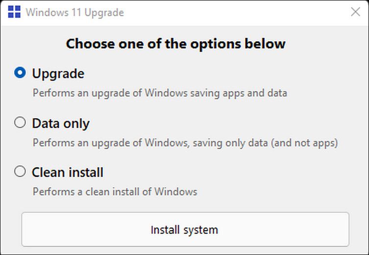 Installation options for Windows 11 