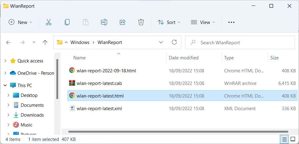 the location of the wlan report on windows 11