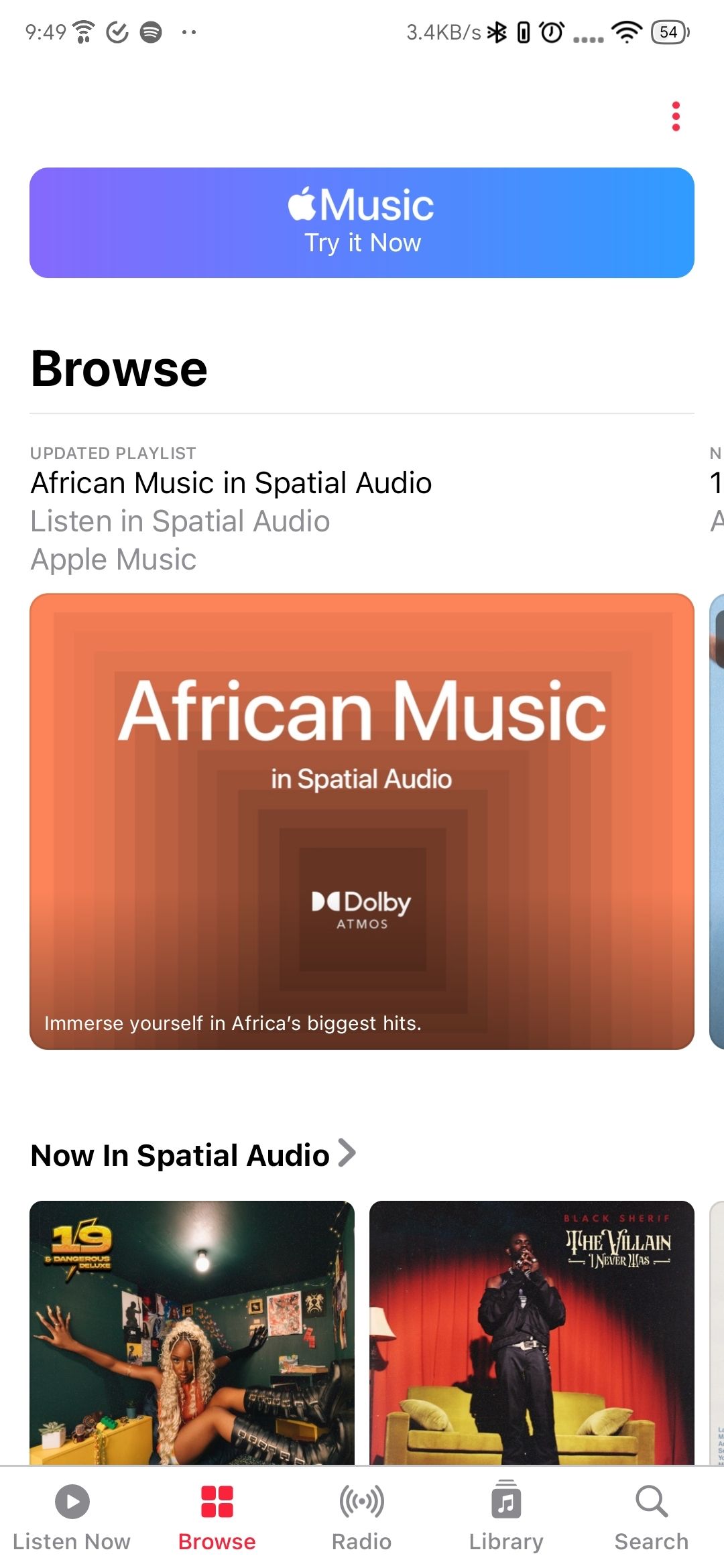 Apple Music Browse tab on mobile