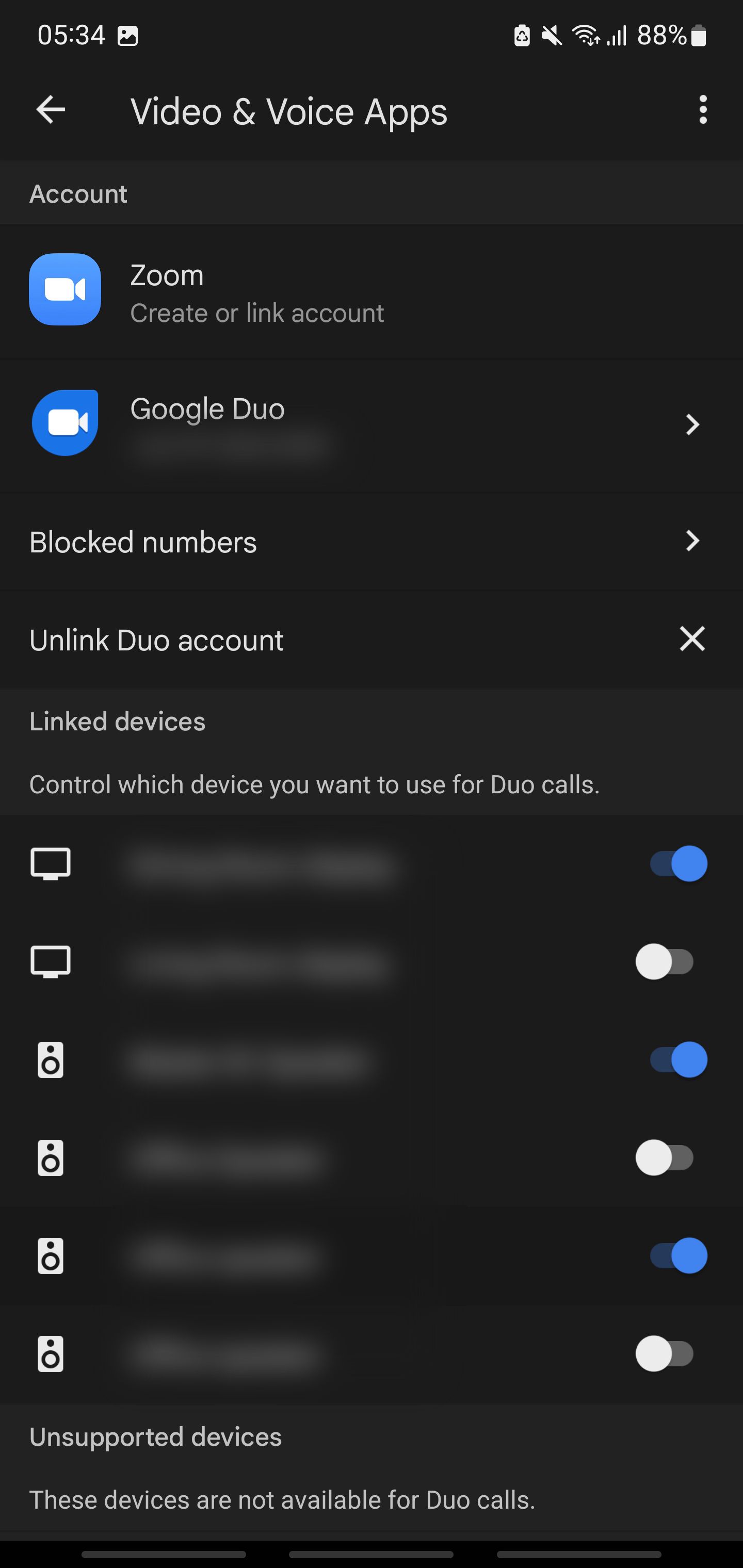 Google Video and voice app settings