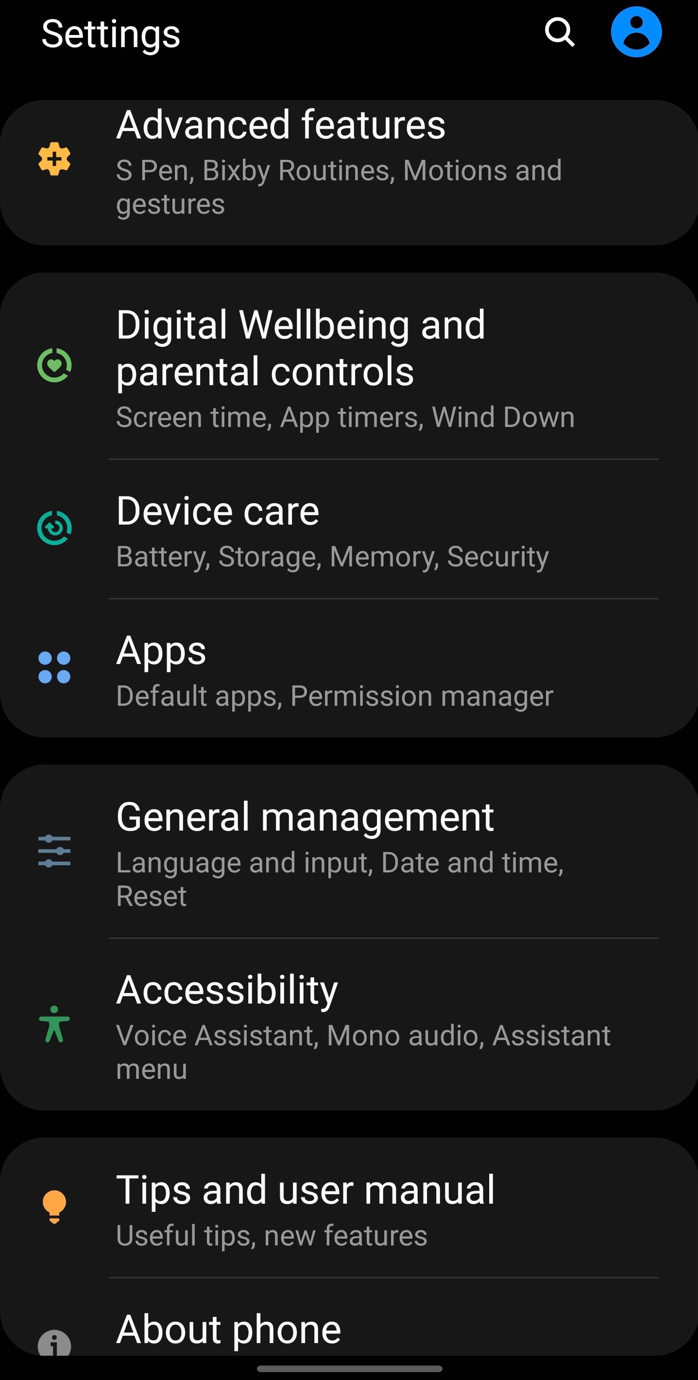 Clicking on General Management Option in the Settings App for Android