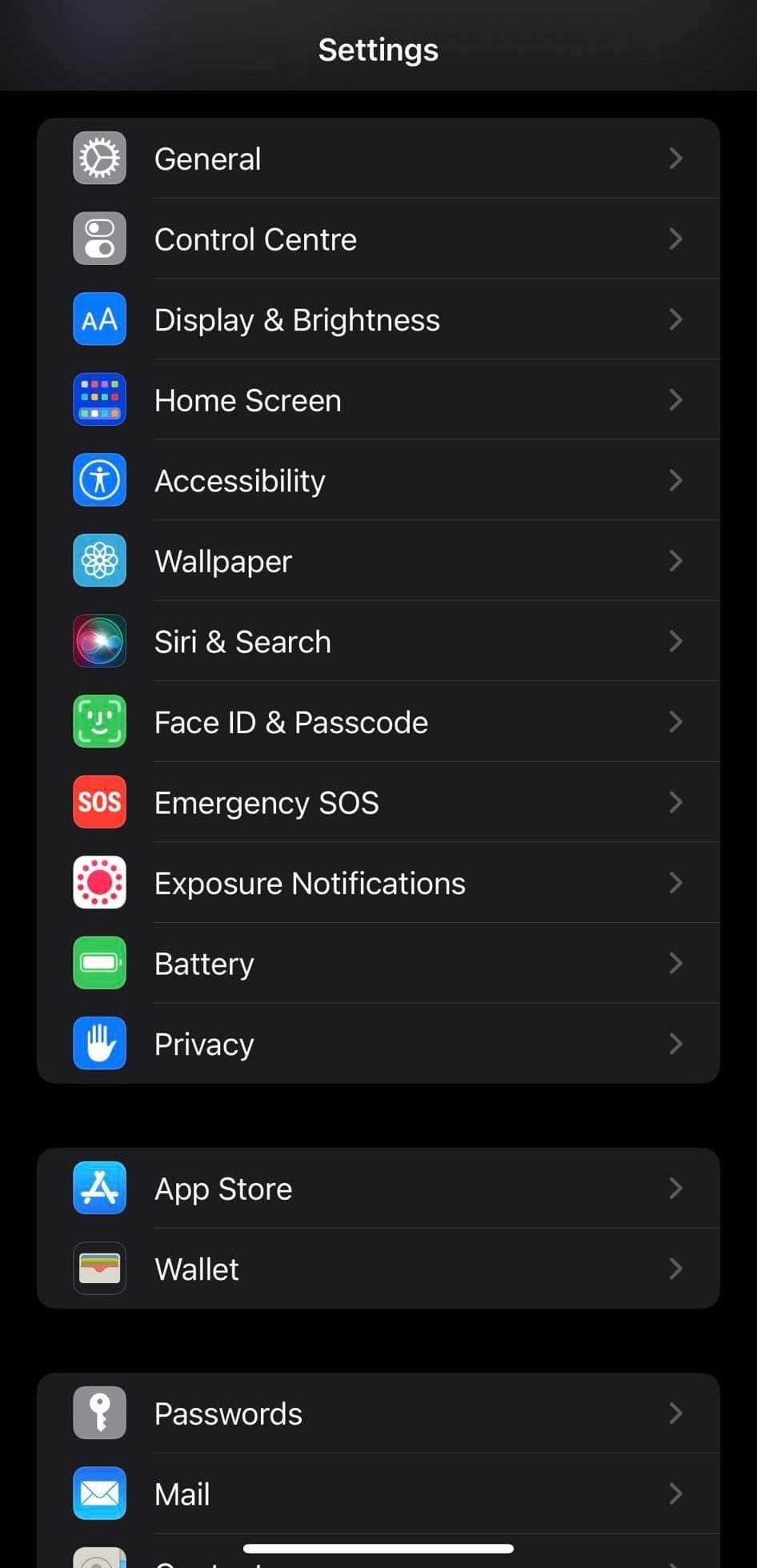 Going to the General Settings of iOS