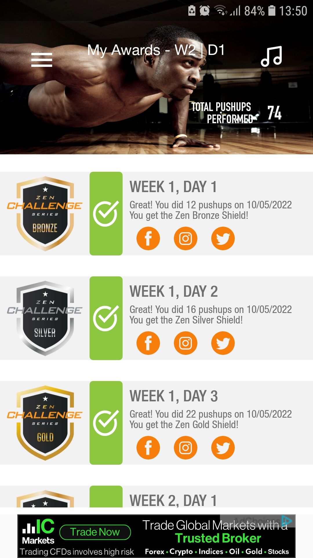 100 Pushups trainer mobile workout app achievements