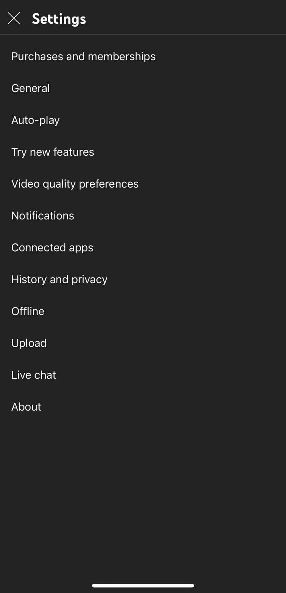 Going to the General Settings in YouTube App