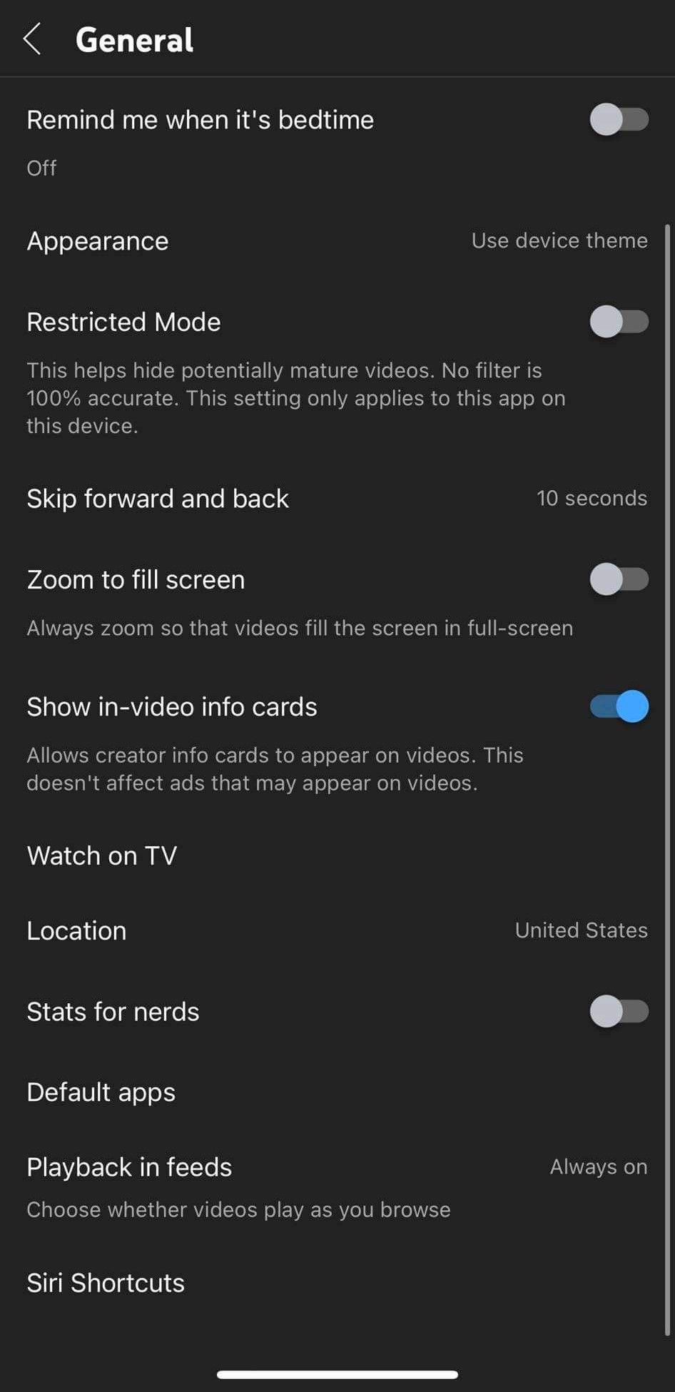 Going to the Location Settings Under General Tab in YouTube App’s Settings