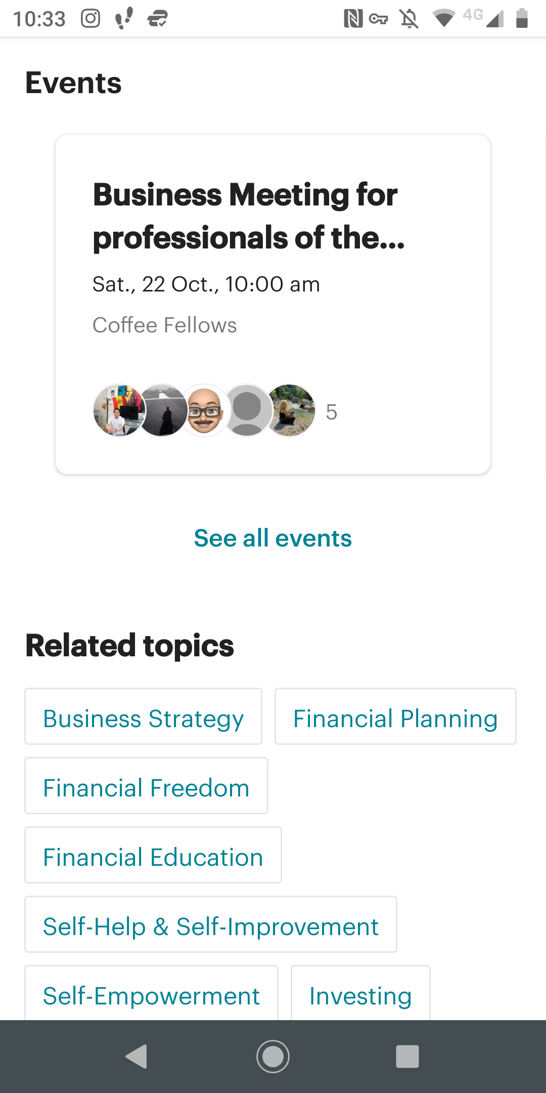 Meet up screenshot events