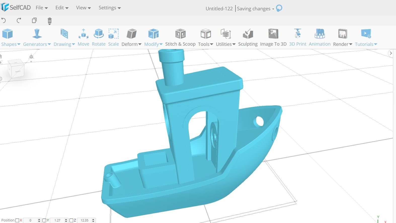 A 3DBenchy used as a test model being opened in a 3D modeling software