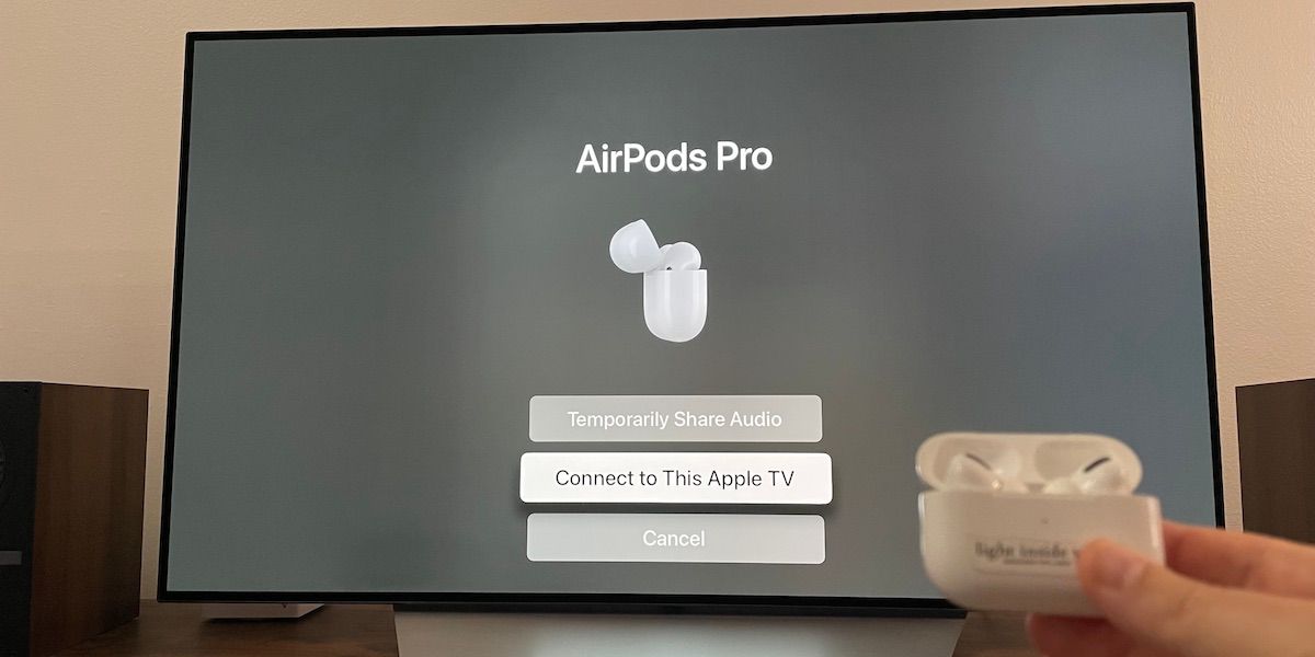 AirPods Pro pairing screen on Apple TV with &ldquo;Connect to This Apple TV&rdquo; highlighted