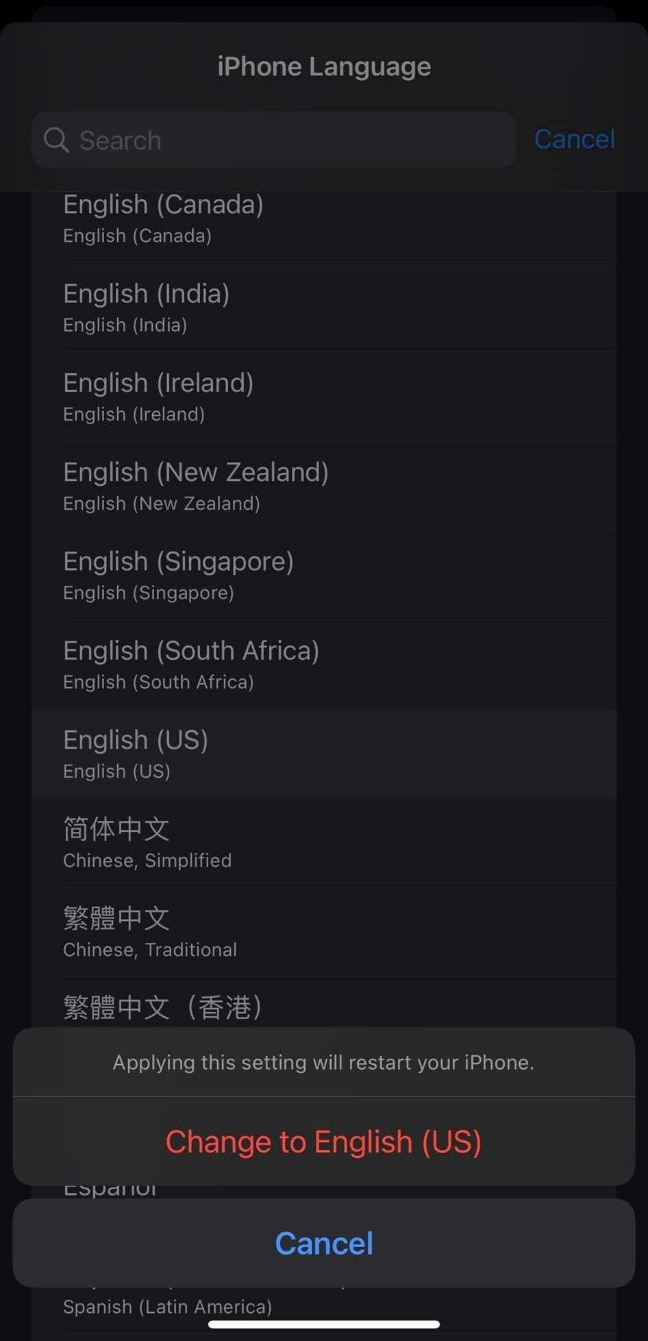 Selecting the Preferred Language by Clicking on Change to Language Option in Settings App for iOS