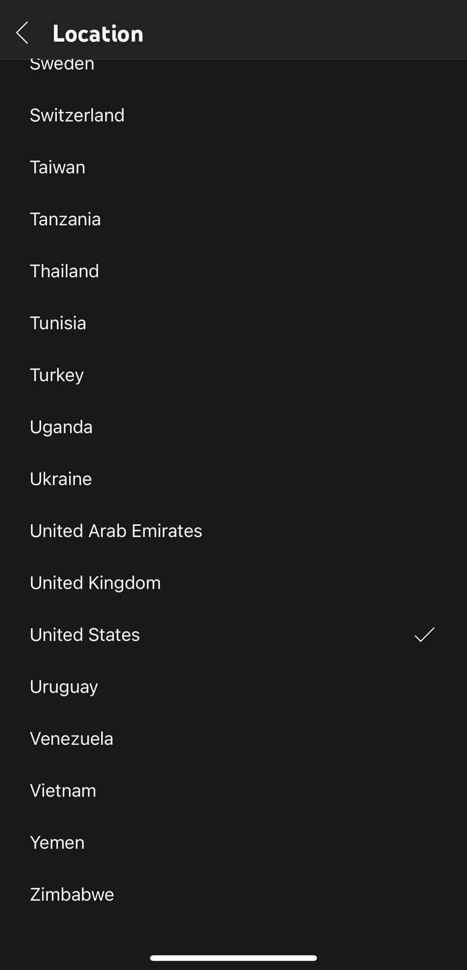 Selecting the Preferred Location in Youtube App's Language Settings