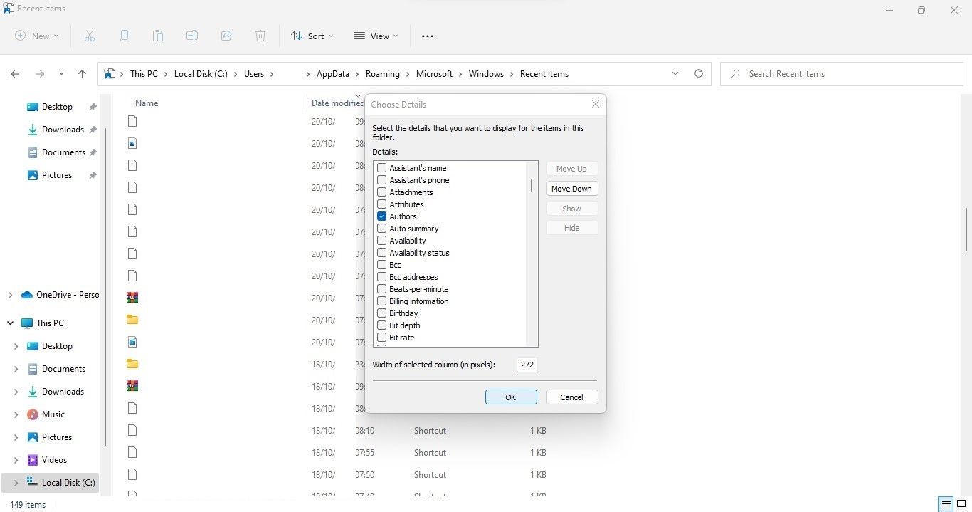 Sorting Data by Checking the Box for Author Field by Clicking on the More button in the Sort By Dropdown Menu in File Explorer