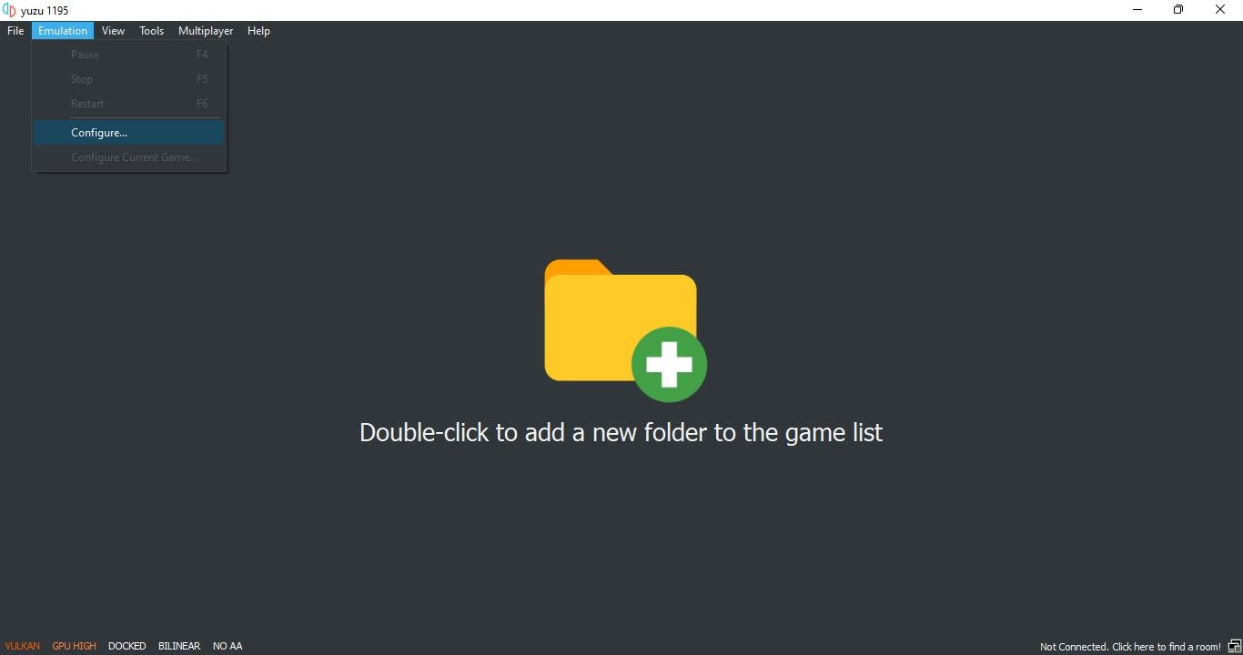 با کلیک بر روی گزینه Configure در قسمت کشویی تب شبیه سازی اپلیکیشن Yuzu Emulator